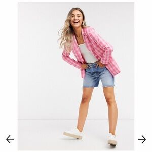 Heartbreak Slouchy Boyfriend Blazer in Pink Check